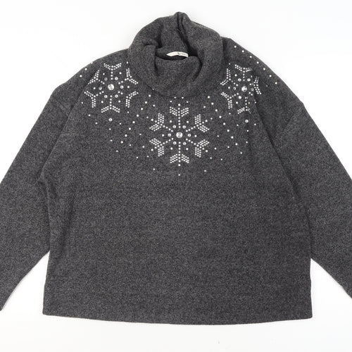 Tu Women Grey Roll Neck Embellished Jumper Size 16