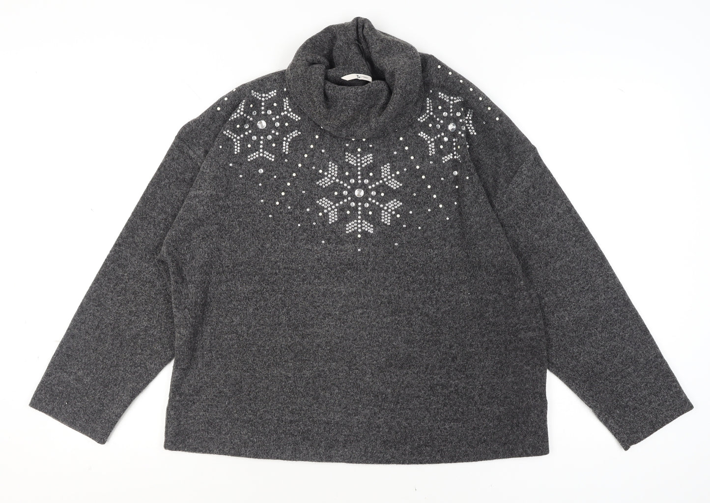 Tu Women Grey Roll Neck Embellished Jumper Size 16