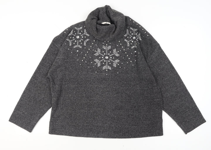 Tu Women Grey Roll Neck Embellished Jumper Size 16