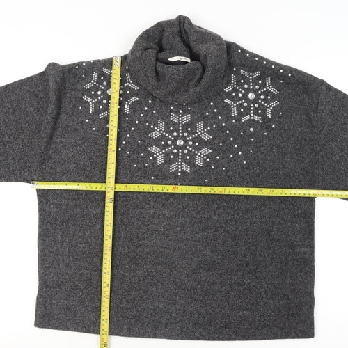 Tu Women Grey Roll Neck Embellished Jumper Size 16
