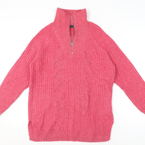 Marks and Spencer Women’s Pink Knit 1/2 Zip High Neck Jumper M