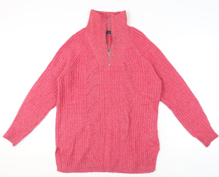 Marks and Spencer Women’s Pink Knit 1/2 Zip High Neck Jumper M