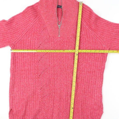Marks and Spencer Women’s Pink Knit 1/2 Zip High Neck Jumper M