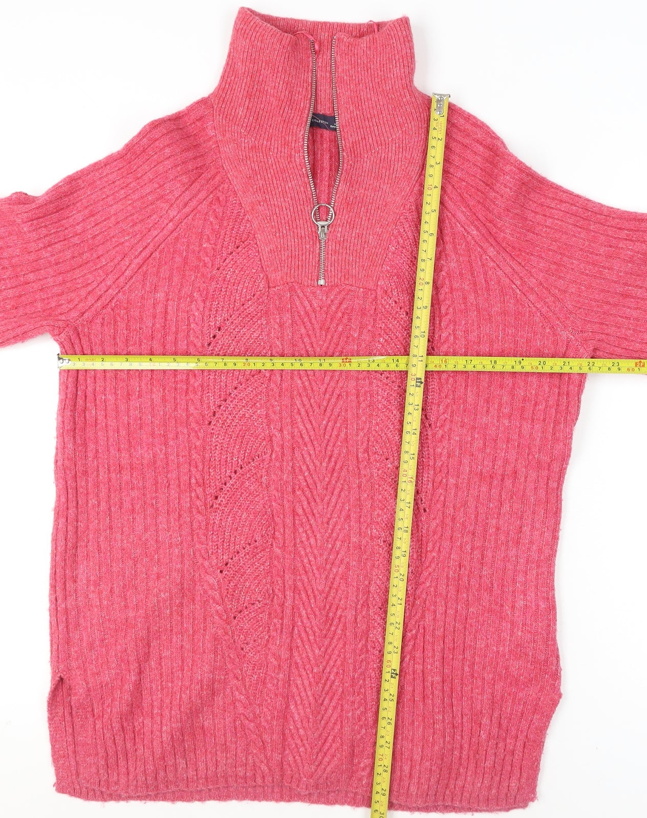 Marks and Spencer Women’s Pink Knit 1/2 Zip High Neck Jumper M