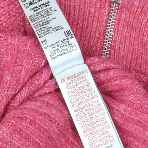Marks and Spencer Women’s Pink Knit 1/2 Zip High Neck Jumper M