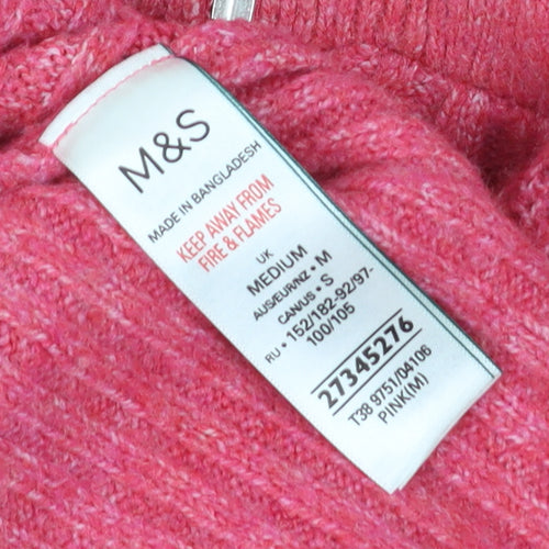 Marks and Spencer Women’s Pink Knit 1/2 Zip High Neck Jumper M
