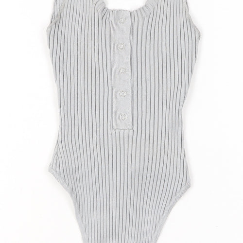 Missguided Women Grey Ribbed Sleeveless Bodysuit UK 10