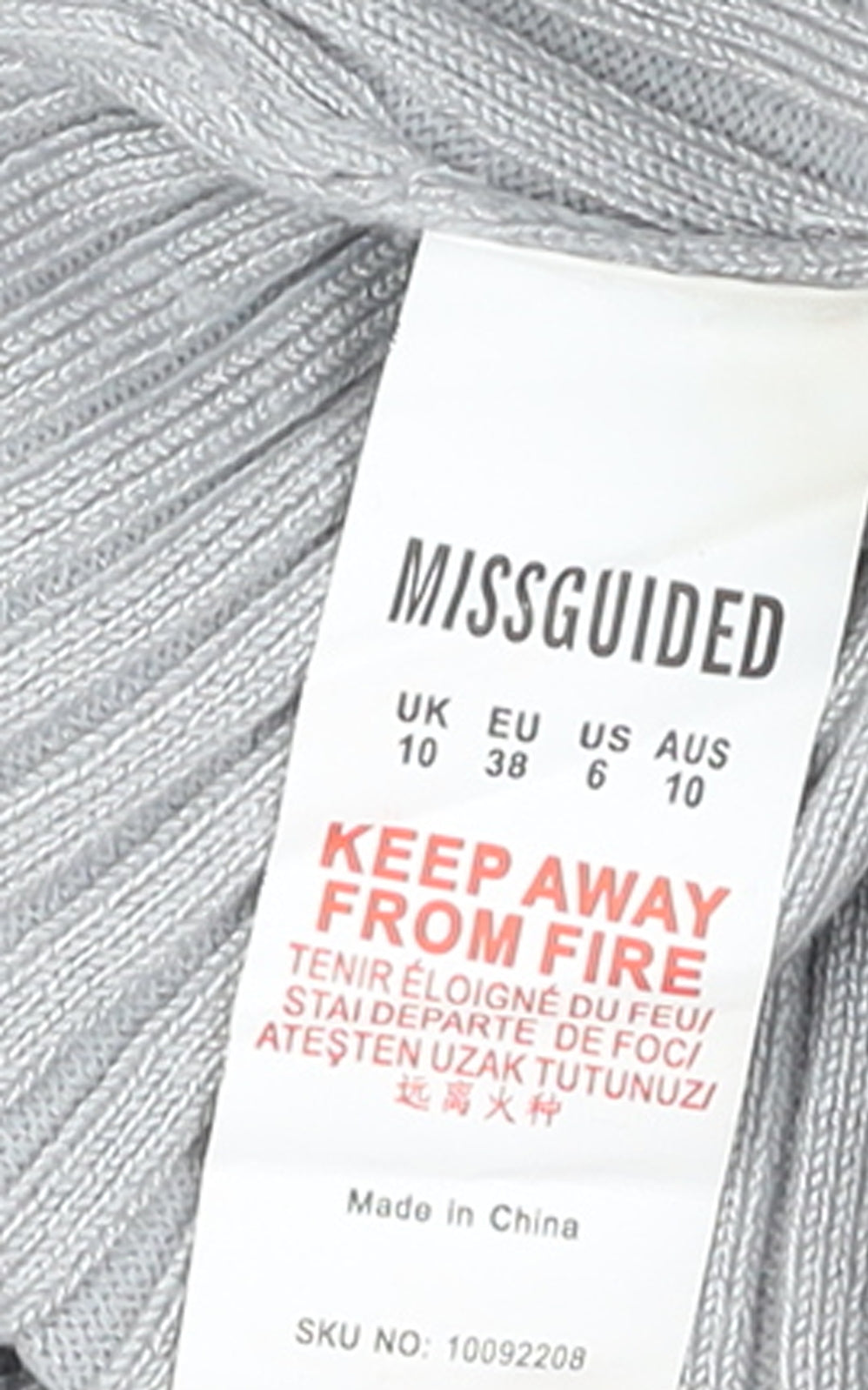 Missguided Women Grey Ribbed Sleeveless Bodysuit UK 10
