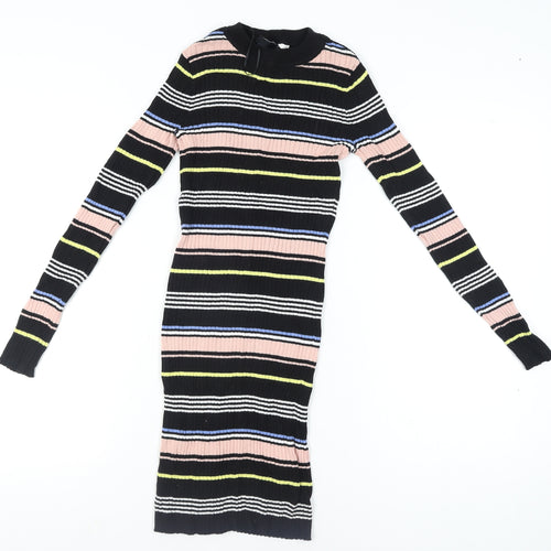 H&M Women Multicoloured Size 8 Bodycon Knit Stripe Dress