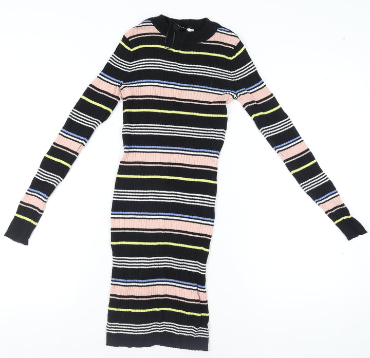 H&M Women Multicoloured Size 8 Bodycon Knit Stripe Dress