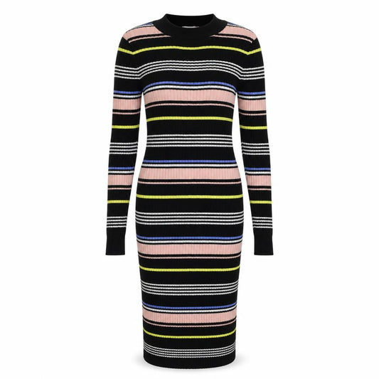Front view of H&M Women Multicoloured, size 8, Bodycon Knit Stripe Dress