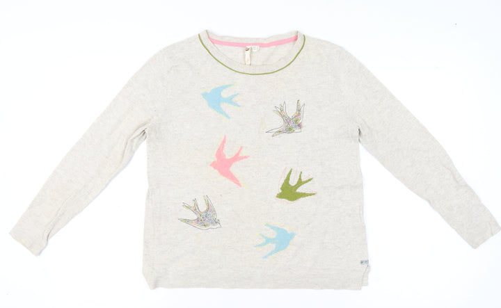 White Stuff Womens Beige Bird Embroidered Knit Jumper Size 12