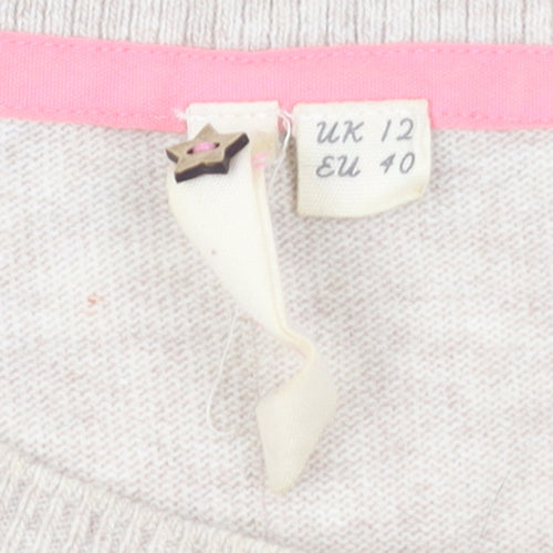 White Stuff Womens Beige Bird Embroidered Knit Jumper Size 12