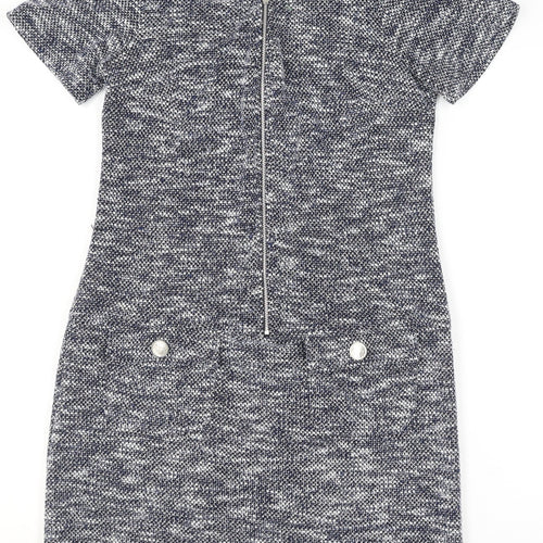 Wallis Women’s Grey Knit Shift Dress Size 10 Short Sleeve Zip Detail