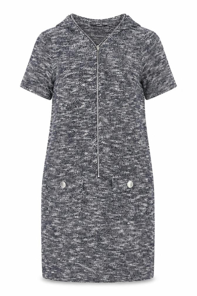 Wallis Women’s Grey Knit Shift Dress Size 10 Short Sleeve Zip Detail