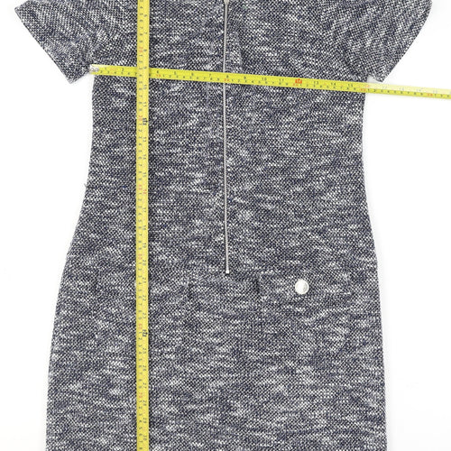 Wallis Women’s Grey Knit Shift Dress Size 10 Short Sleeve Zip Detail