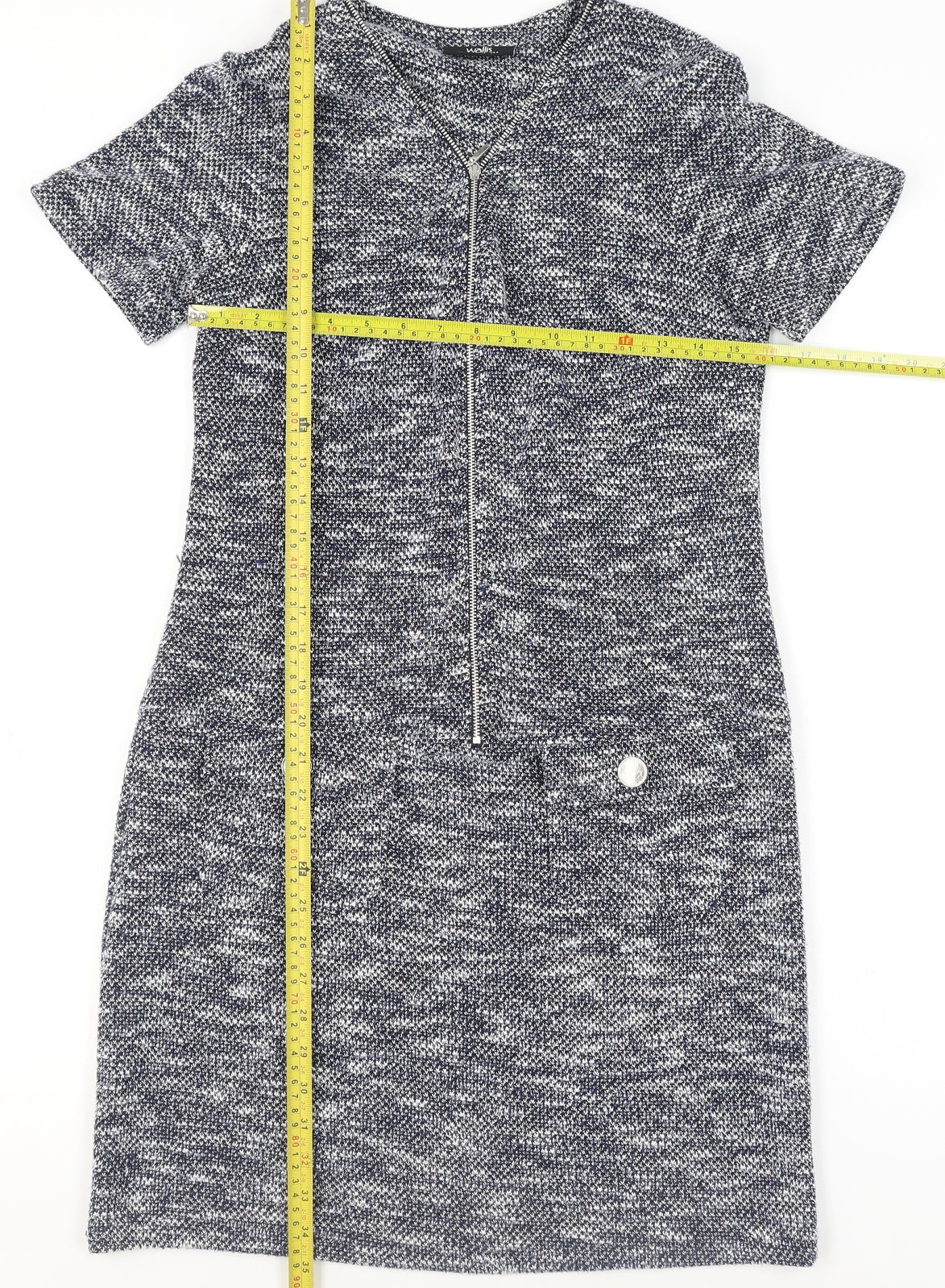 Wallis Women’s Grey Knit Shift Dress Size 10 Short Sleeve Zip Detail