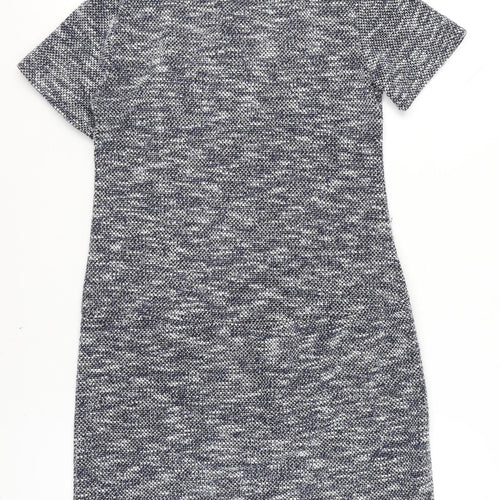 Wallis Women’s Grey Knit Shift Dress Size 10 Short Sleeve Zip Detail