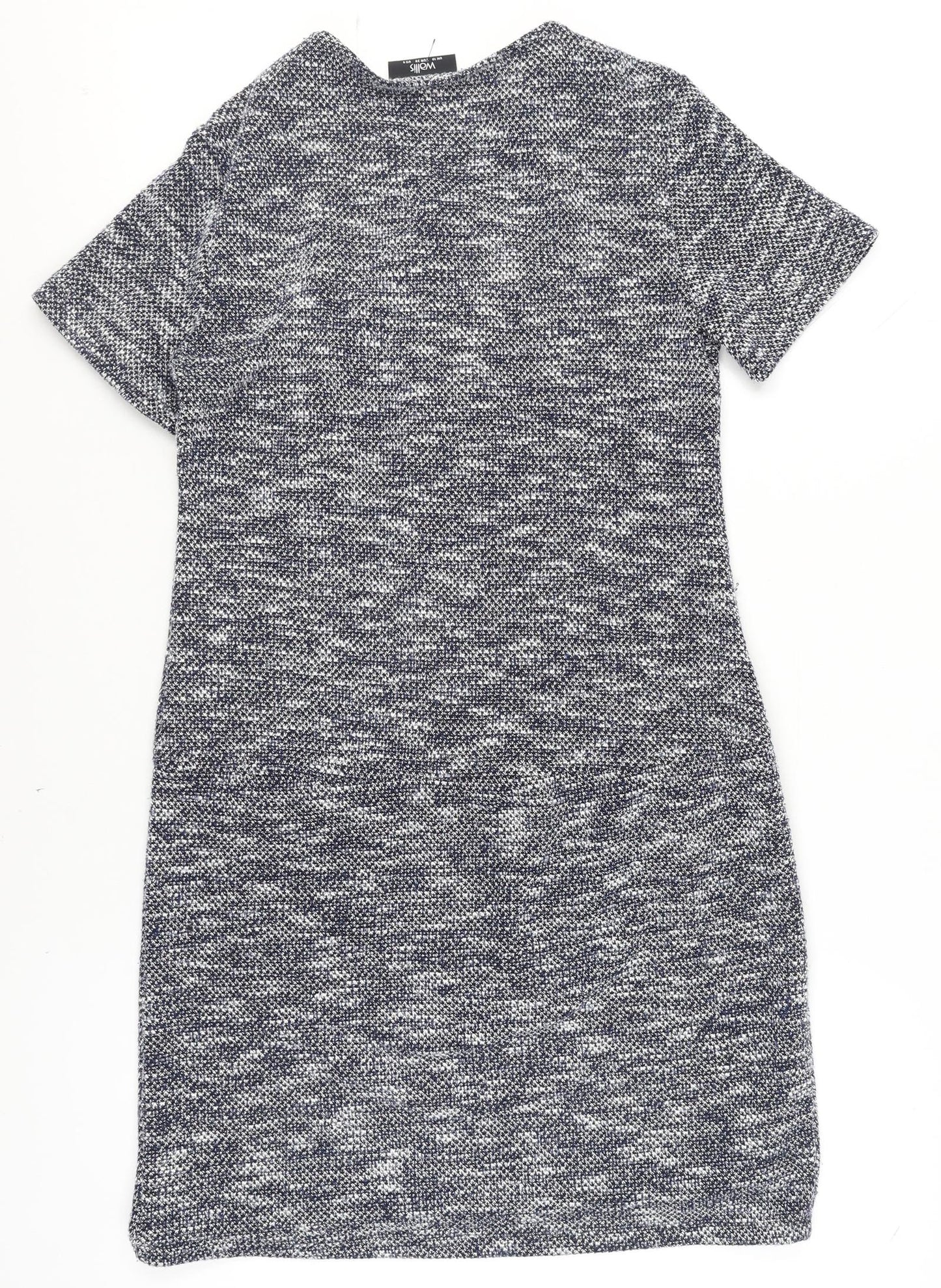 Wallis Women’s Grey Knit Shift Dress Size 10 Short Sleeve Zip Detail
