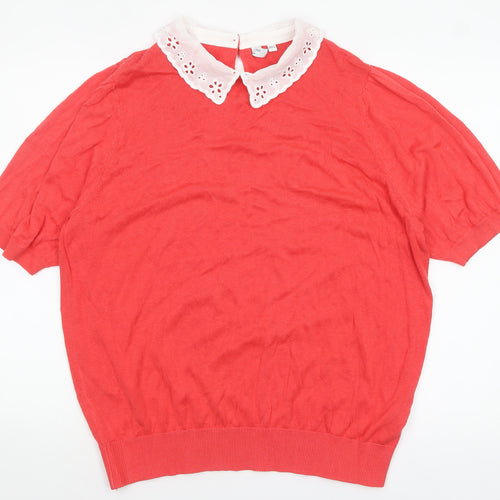 JD Williams Women's Red Collared Short Sleeve Lightweight Jumper Size 20