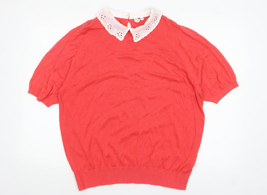 JD Williams Women's Red Collared Short Sleeve Lightweight Jumper Size 20