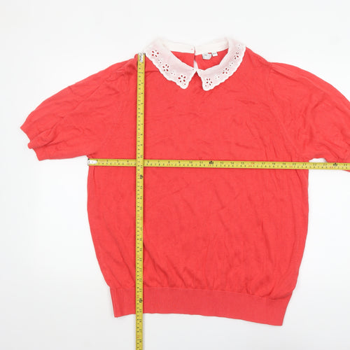 JD Williams Women's Red Collared Short Sleeve Lightweight Jumper Size 20