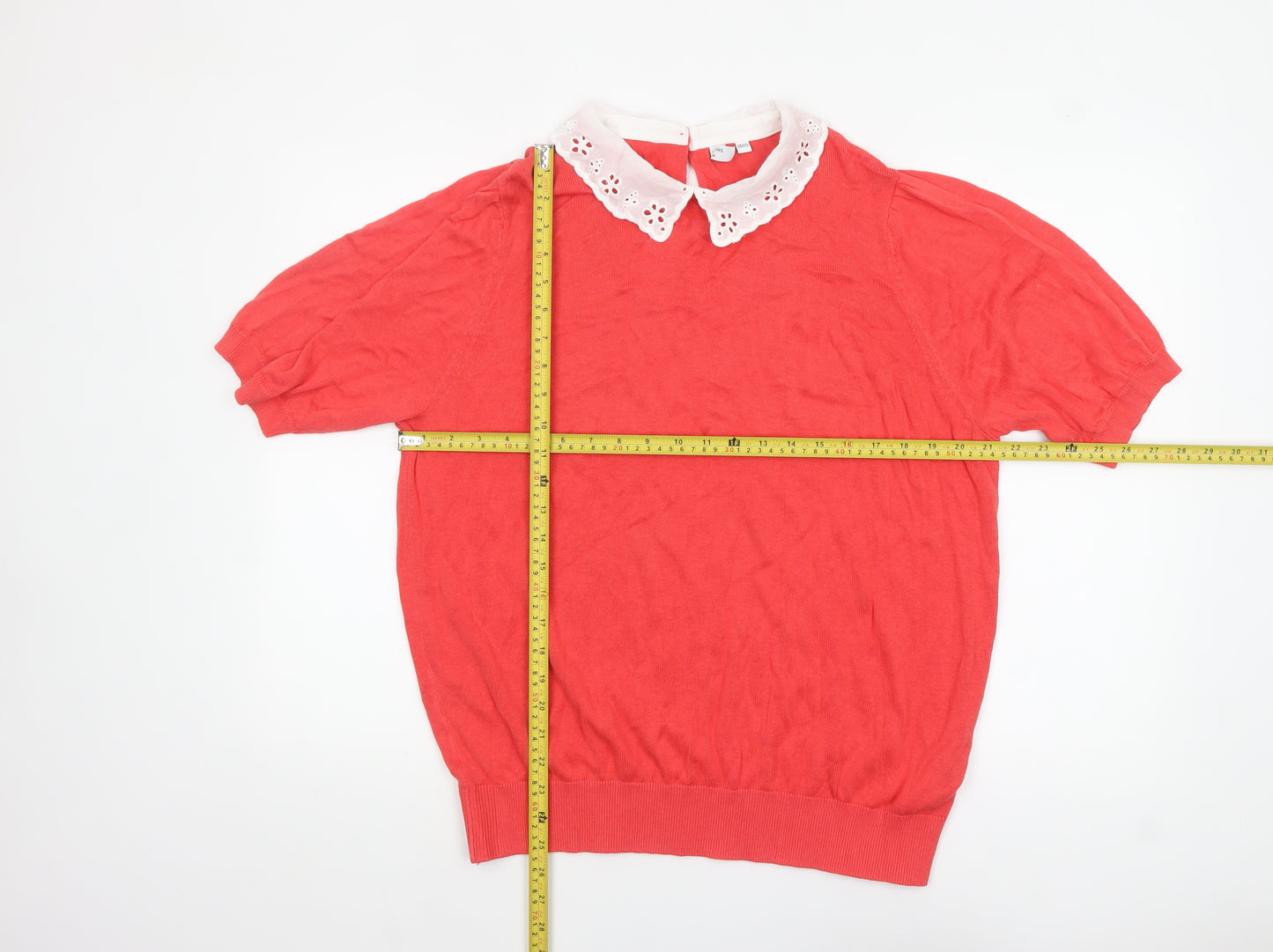JD Williams Women's Red Collared Short Sleeve Lightweight Jumper Size 20