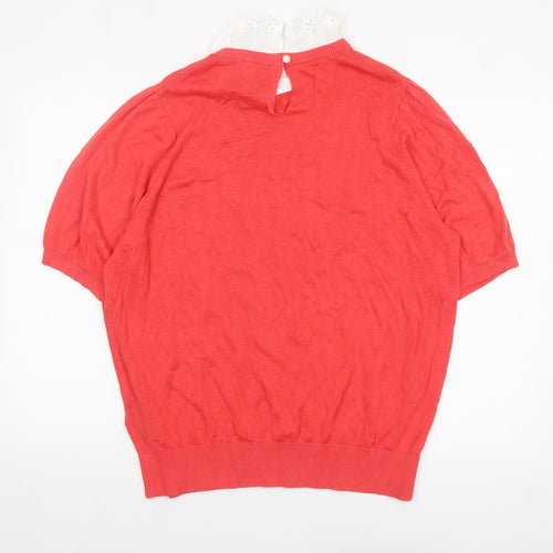 JD Williams Women's Red Collared Short Sleeve Lightweight Jumper Size 20