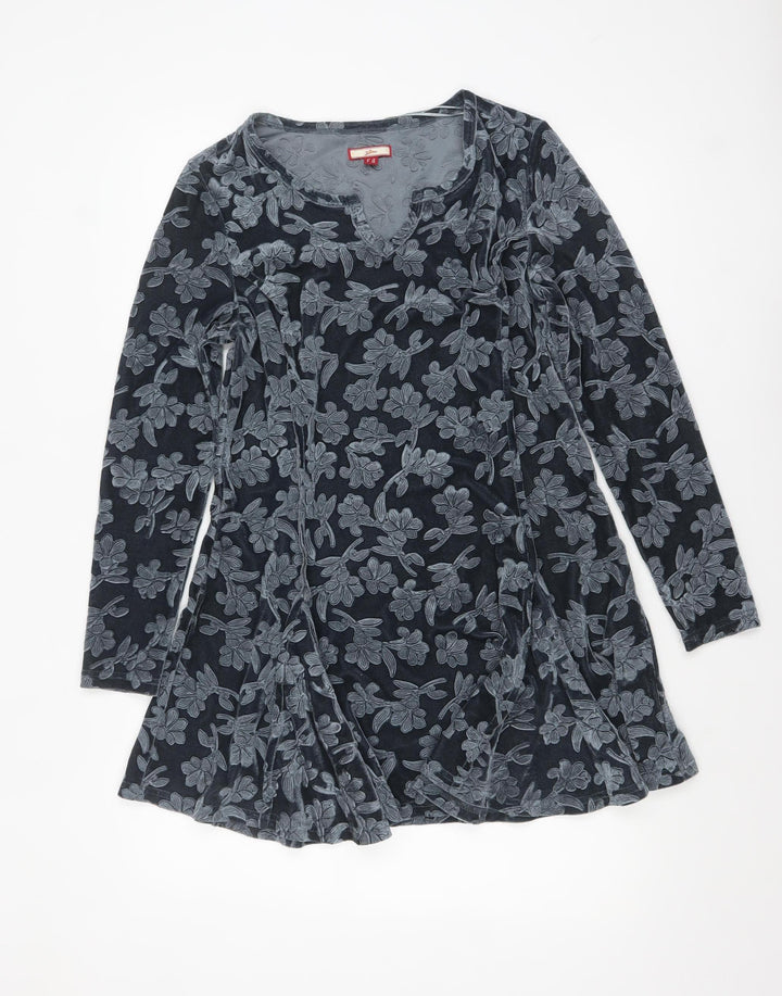 Joe Browns Womens Grey Floral Velvet Tunic Blouse Size 10