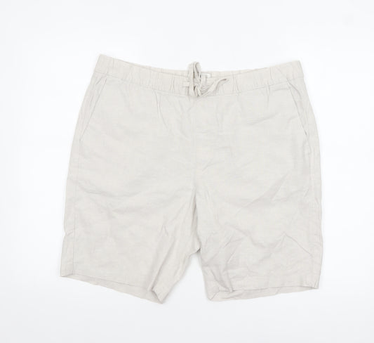Marks and Spencer Men's Beige Linen Blend Chino Shorts L Regular Fit