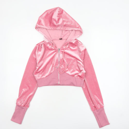 SHEIN Womens Pink Velour Full Zip Cropped Hoodie Size S