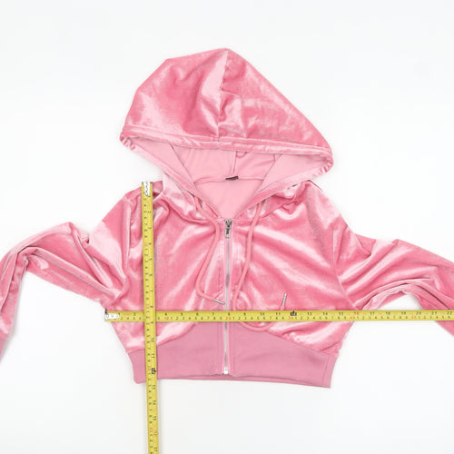 SHEIN Womens Pink Velour Full Zip Cropped Hoodie Size S