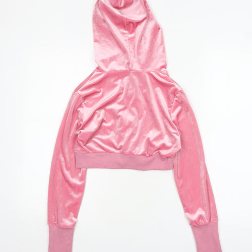 SHEIN Womens Pink Velour Full Zip Cropped Hoodie Size S