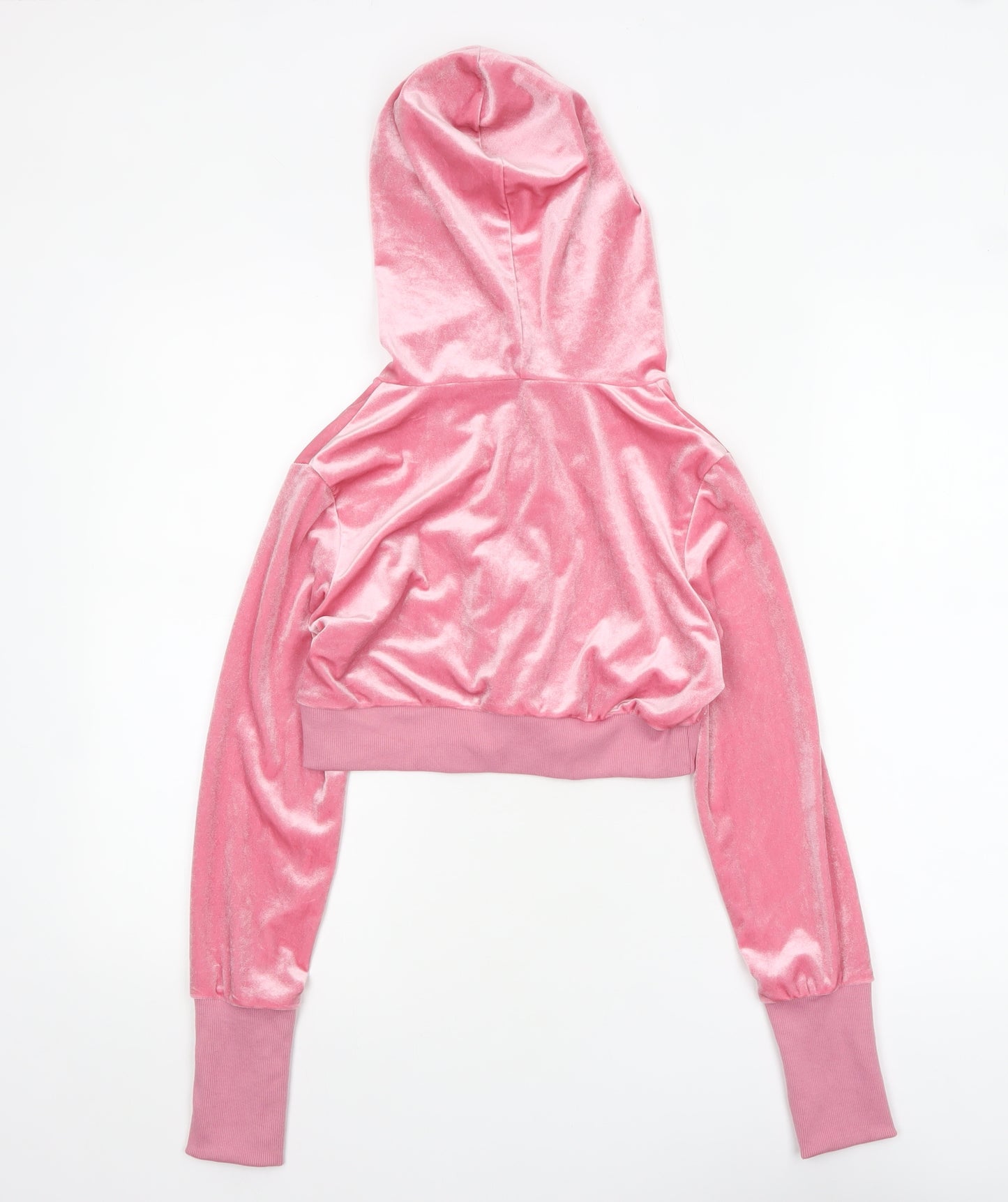 SHEIN Womens Pink Velour Full Zip Cropped Hoodie Size S