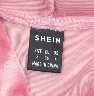 SHEIN Womens Pink Velour Full Zip Cropped Hoodie Size S