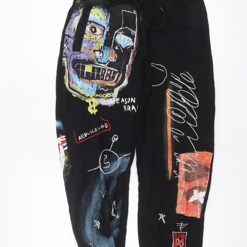 Reason Womens Black Art Print Cotton Jogger Trousers Size M