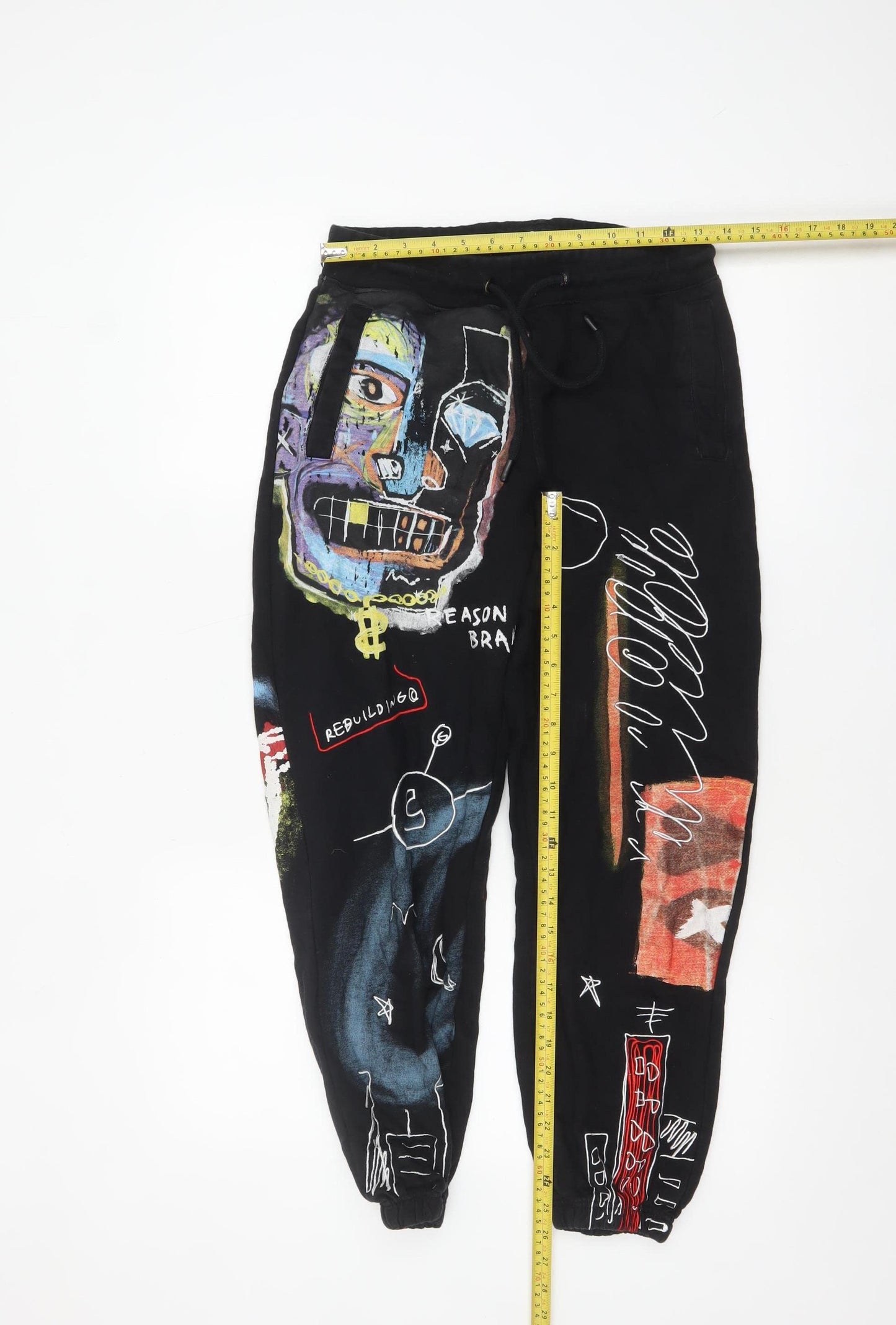 Reason Womens Black Art Print Cotton Jogger Trousers Size M