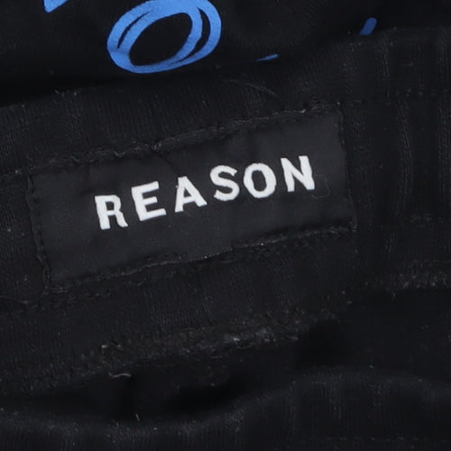 Reason Womens Black Art Print Cotton Jogger Trousers Size M