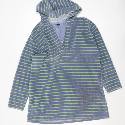 Boden Women Blue Green Striped Pullover Hoodie XL Cotton Blend