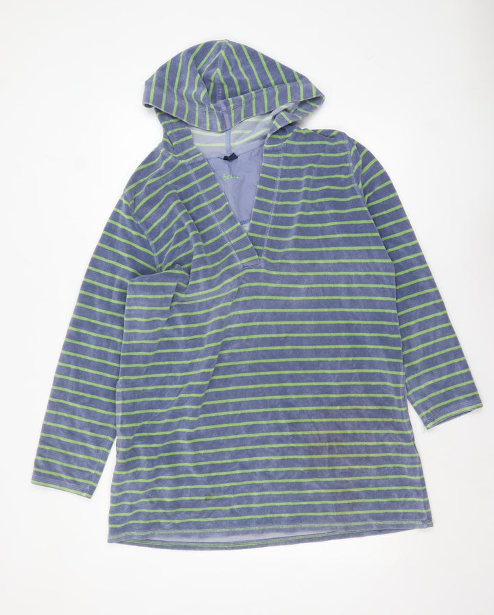 Boden Women Blue Green Striped Pullover Hoodie XL Cotton Blend