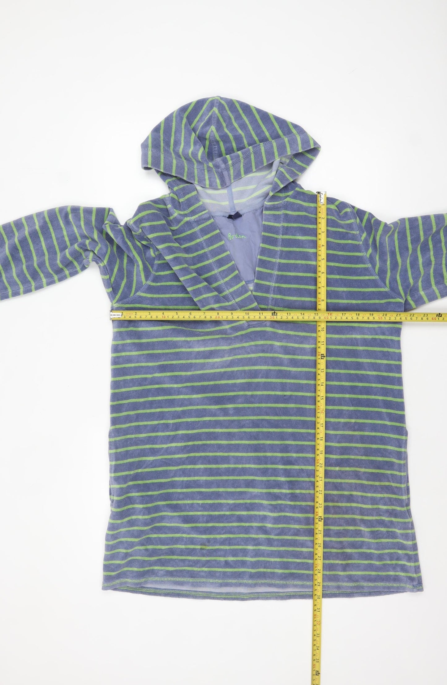 Boden Women Blue Green Striped Pullover Hoodie XL Cotton Blend