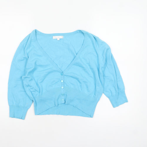 Tina Taylor Women Blue L V-Neck 3/4 Sleeve Button Cardigan