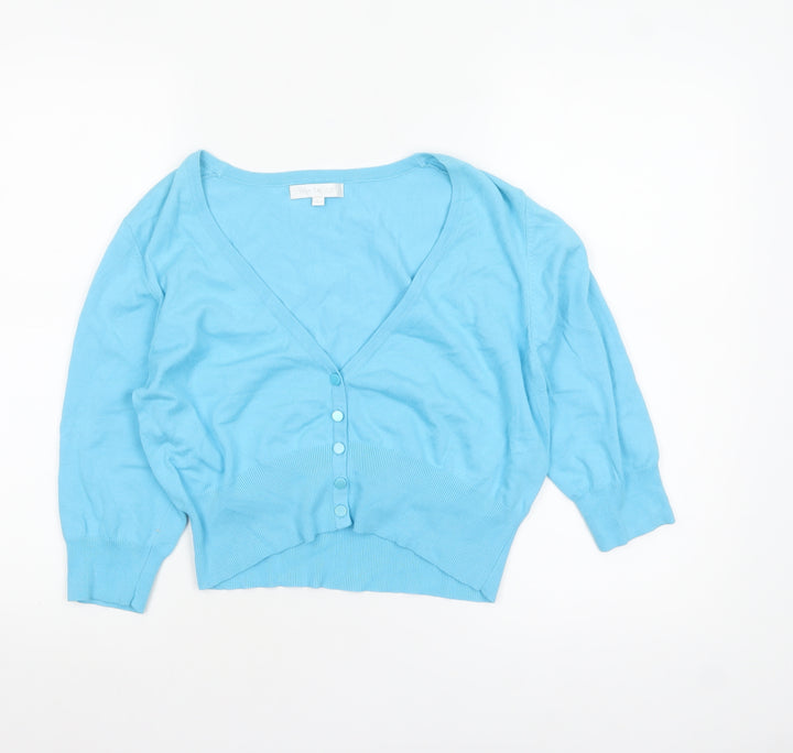 Tina Taylor Women Blue L V-Neck 3/4 Sleeve Button Cardigan