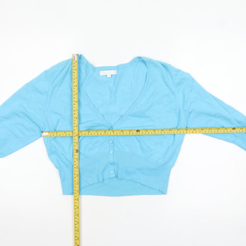 Tina Taylor Women Blue L V-Neck 3/4 Sleeve Button Cardigan