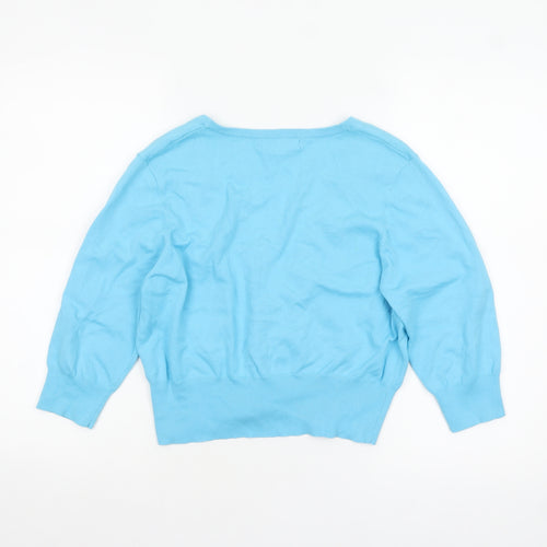 Tina Taylor Women Blue L V-Neck 3/4 Sleeve Button Cardigan