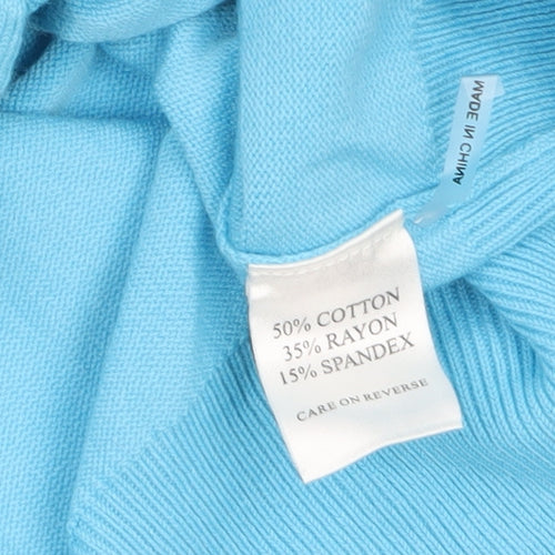 Tina Taylor Women Blue L V-Neck 3/4 Sleeve Button Cardigan