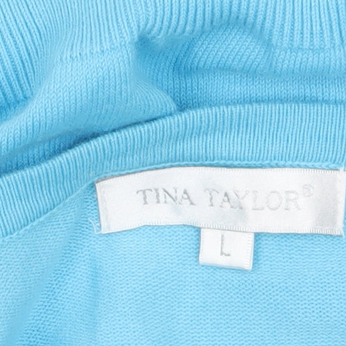 Tina Taylor Women Blue L V-Neck 3/4 Sleeve Button Cardigan