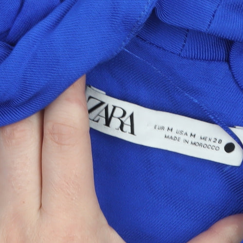Zara Women Blue Viscose Wrap Dress Size 12 Long Sleeve Short Belted
