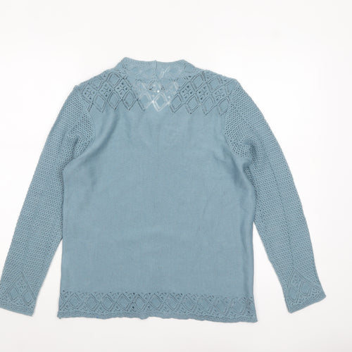 Afibel Women Blue Acrylic V-Neck Crochet Knit Jumper Size 14