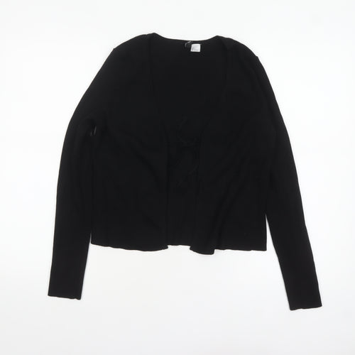 H&M Divided Women's Black L V-Neck Tie Front Knit Cardigan